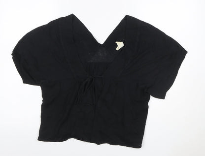 Gap Women’s Black XL Rayon V-Neck Tie Front Short Sleeve Blouse