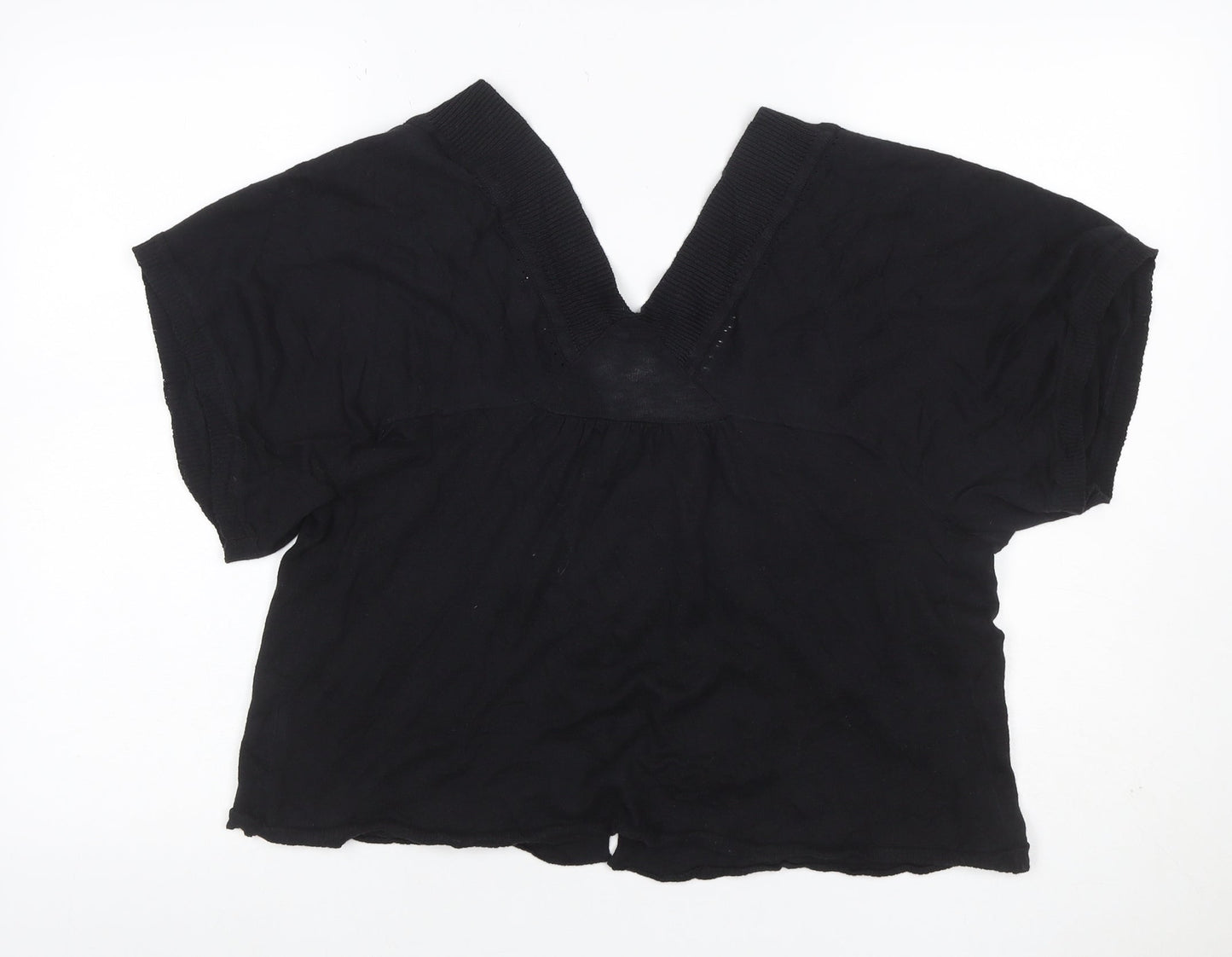 Gap Women’s Black XL Rayon V-Neck Tie Front Short Sleeve Blouse