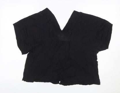 Gap Women’s Black XL Rayon V-Neck Tie Front Short Sleeve Blouse