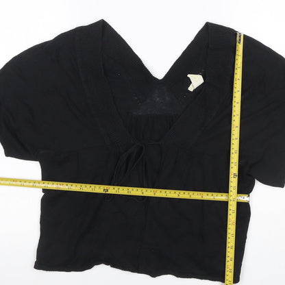 Gap Women’s Black XL Rayon V-Neck Tie Front Short Sleeve Blouse