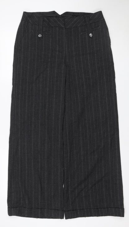 Next Women’s Black Pinstripe Wool Blend Tailored Trousers UK 12 Regular