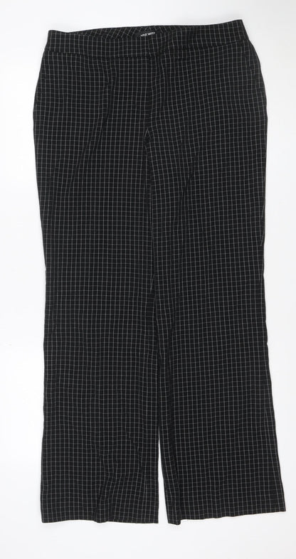 Nine West Women's Black Check Size 10 Wide-Leg Stretch Trousers