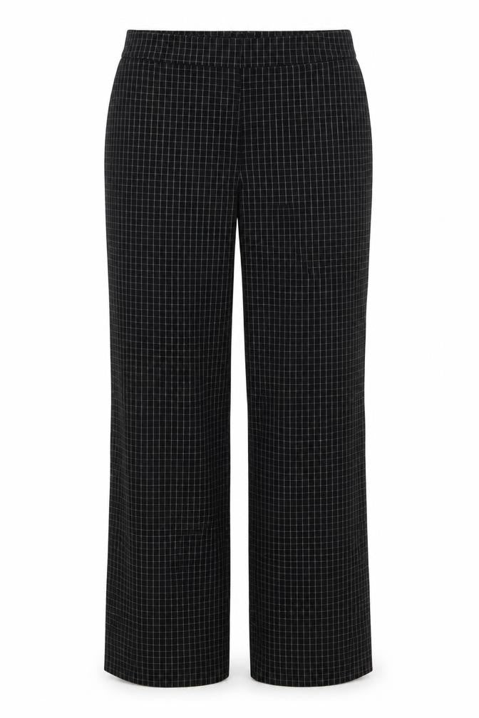 Nine West Women's Black Check Size 10 Wide-Leg Stretch Trousers