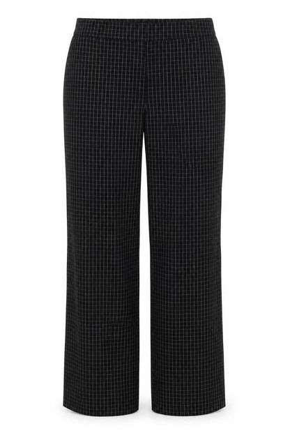 Nine West Women's Black Check Size 10 Wide-Leg Stretch Trousers