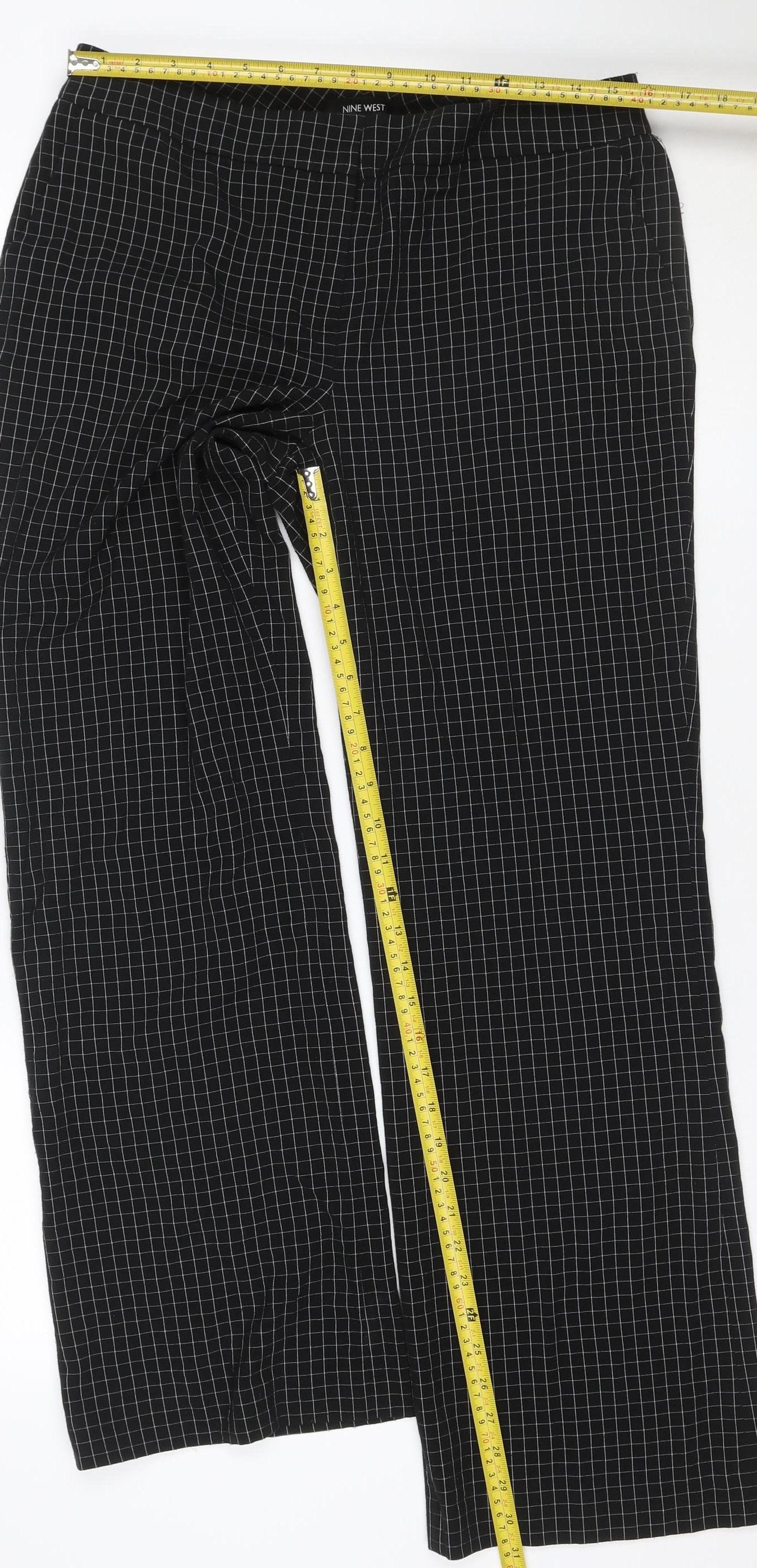 Nine West Women's Black Check Size 10 Wide-Leg Stretch Trousers