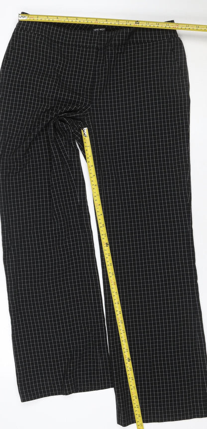Nine West Women's Black Check Size 10 Wide-Leg Stretch Trousers