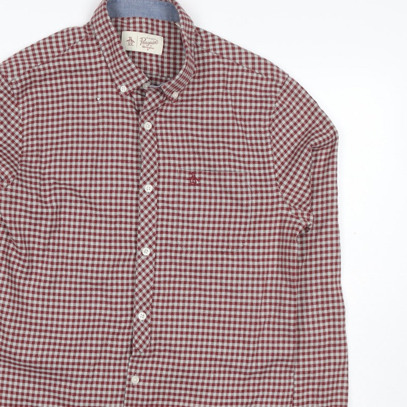 Original Penguin Men’s Red Check Button-Down Shirt M Long Sleeve