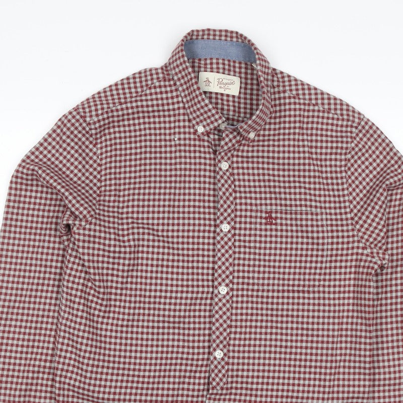 Original Penguin Men’s Red Check Button-Down Shirt M Long Sleeve