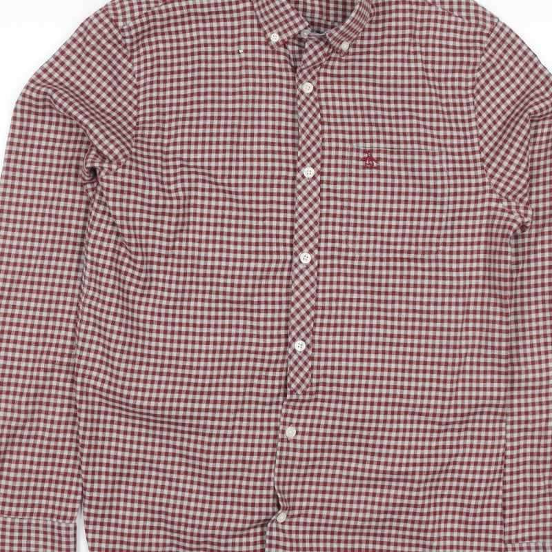 Original Penguin Men’s Red Check Button-Down Shirt M Long Sleeve