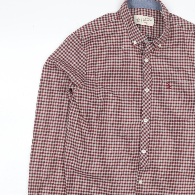 Original Penguin Men’s Red Check Button-Down Shirt M Long Sleeve