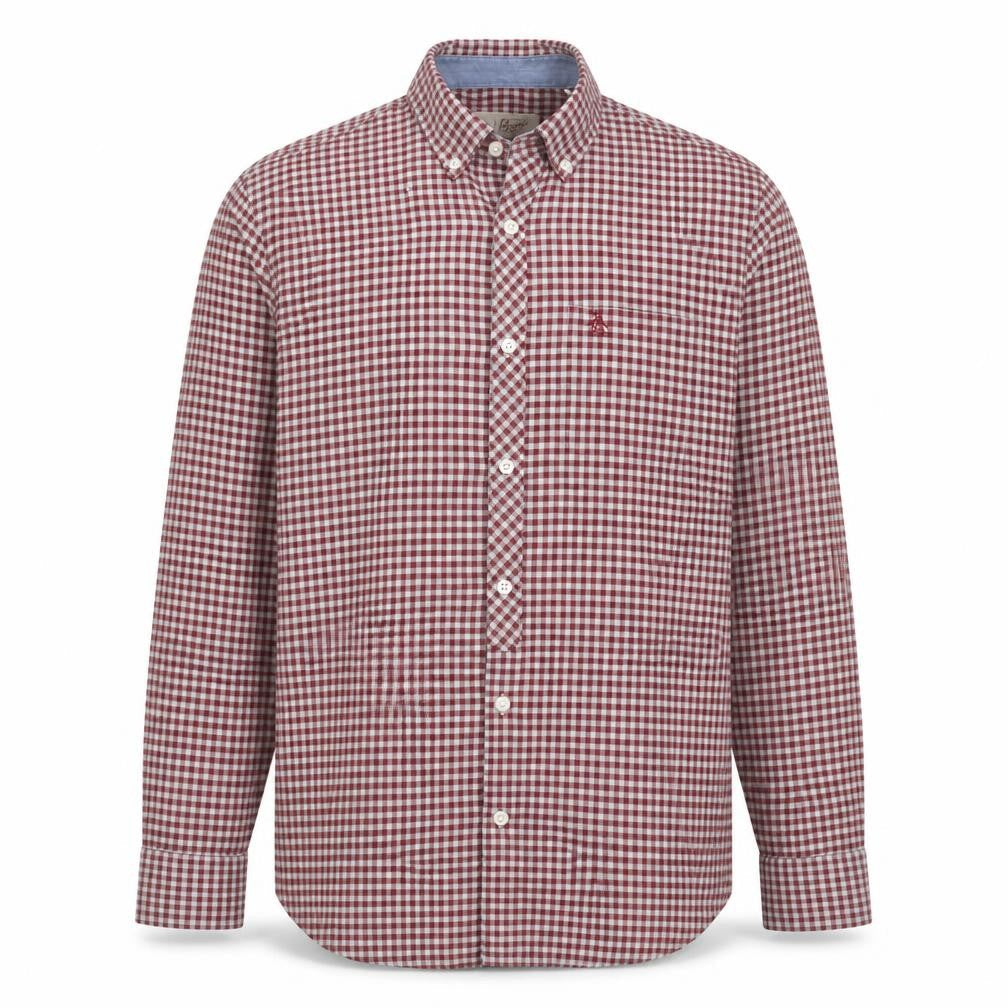 Original Penguin Men’s Red Check Button-Down Shirt M Long Sleeve