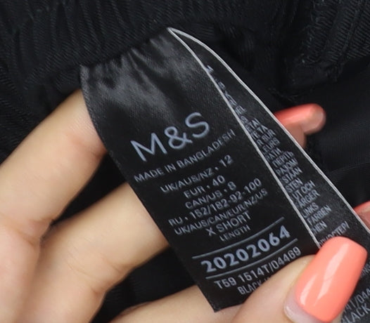 Marks and Spencer Women Black UK 12 Short Tapered Elastic Waist Trousers