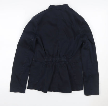 H&M Women’s Navy Military Jacket UK 4 Cotton Gold Snap Buttons