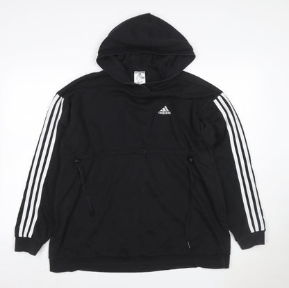 Adidas Women’s Black S Pullover Hoodie 3 Stripe Logo Drawstring Pocket