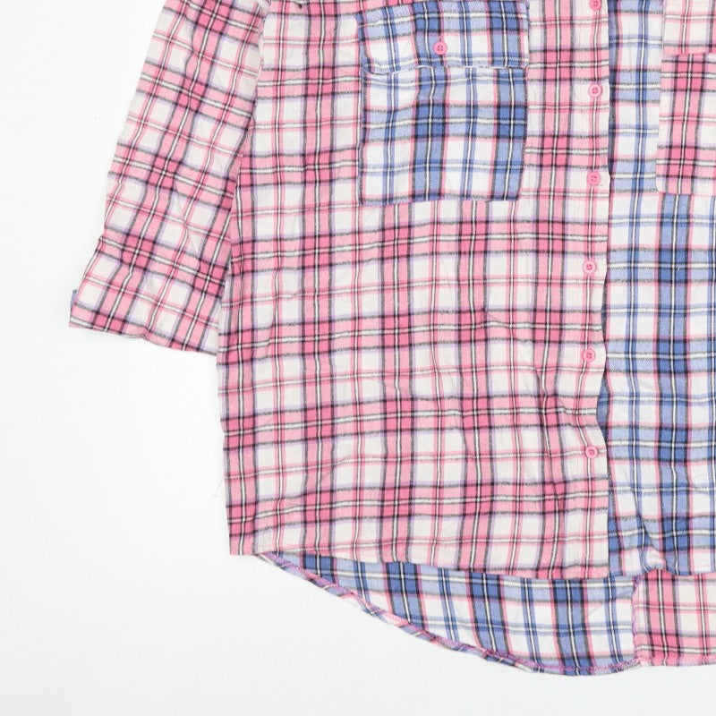 Boohoo Women’s Pink Blue Plaid Button-Up Shirt UK 18 3/4 Sleeve