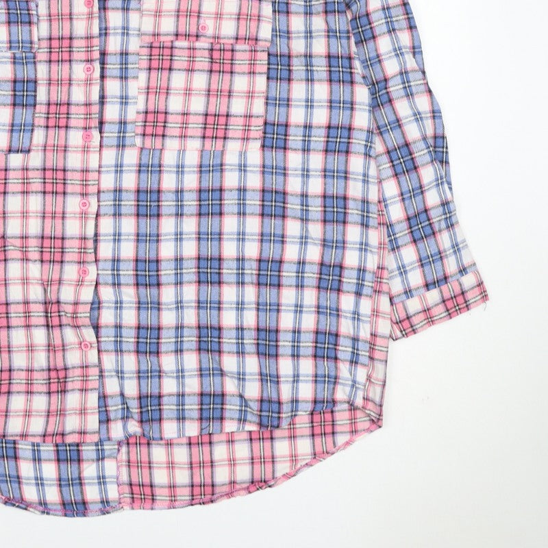 Boohoo Women’s Pink Blue Plaid Button-Up Shirt UK 18 3/4 Sleeve