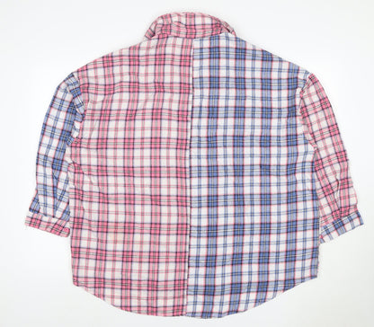 Boohoo Women’s Pink Blue Plaid Button-Up Shirt UK 18 3/4 Sleeve