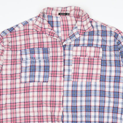 Boohoo Women’s Pink Blue Plaid Button-Up Shirt UK 18 3/4 Sleeve