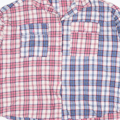 Boohoo Women’s Pink Blue Plaid Button-Up Shirt UK 18 3/4 Sleeve