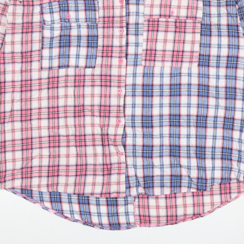 Boohoo Women’s Pink Blue Plaid Button-Up Shirt UK 18 3/4 Sleeve