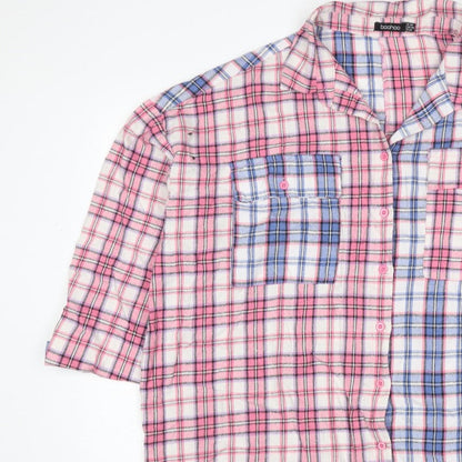 Boohoo Women’s Pink Blue Plaid Button-Up Shirt UK 18 3/4 Sleeve