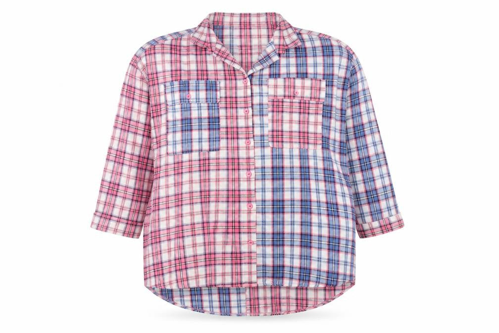 Boohoo Women’s Pink Blue Plaid Button-Up Shirt UK 18 3/4 Sleeve
