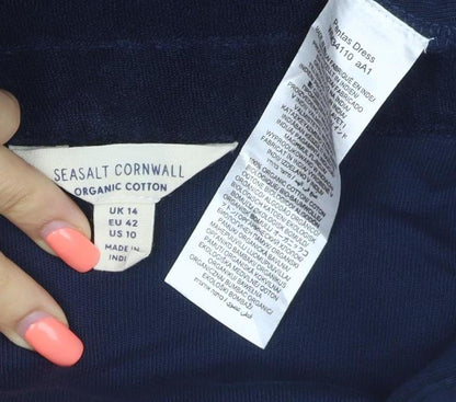 Seasalt Cornwall Women Blue UK 14 Fit & Flare Velvet Knee Dress Bow