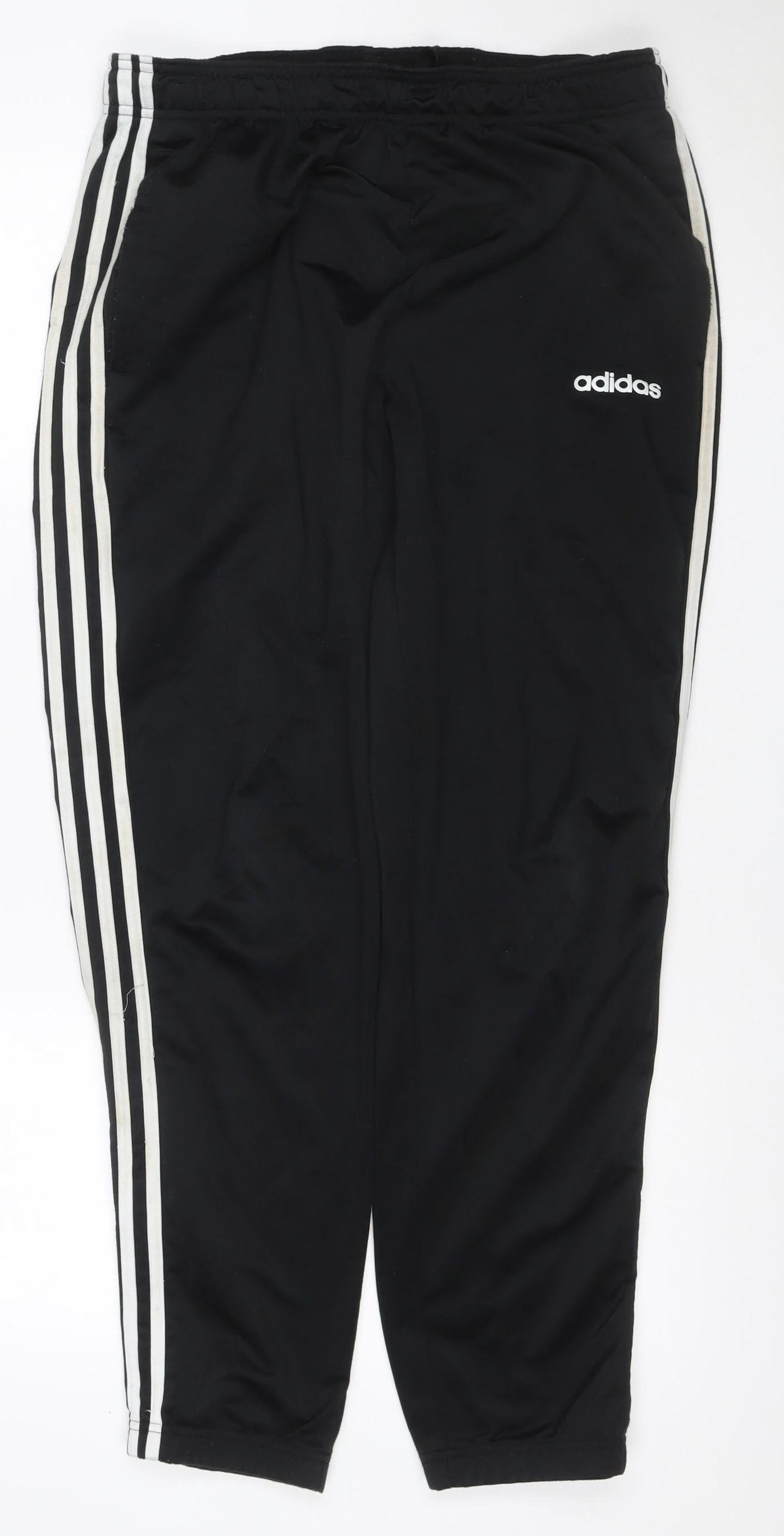 Adidas Teens Black L 3 Stripe Tapered Track Pants Joggers