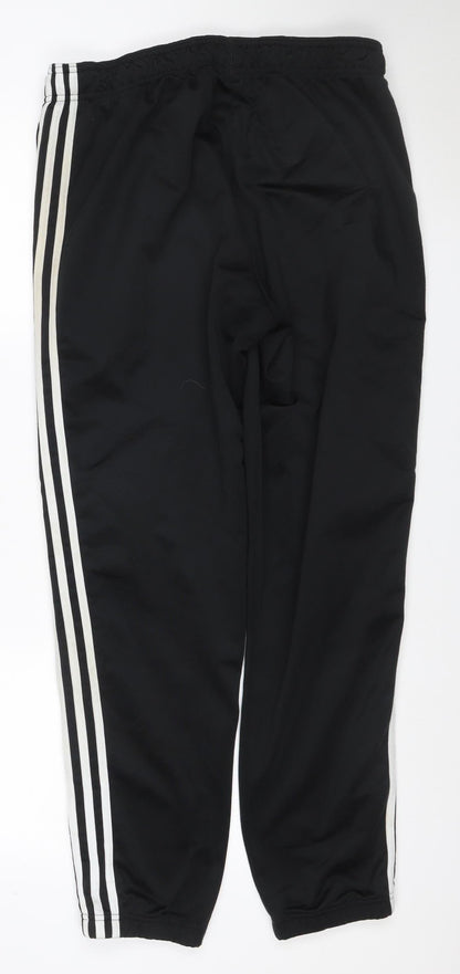 Adidas Teens Black L 3 Stripe Tapered Track Pants Joggers