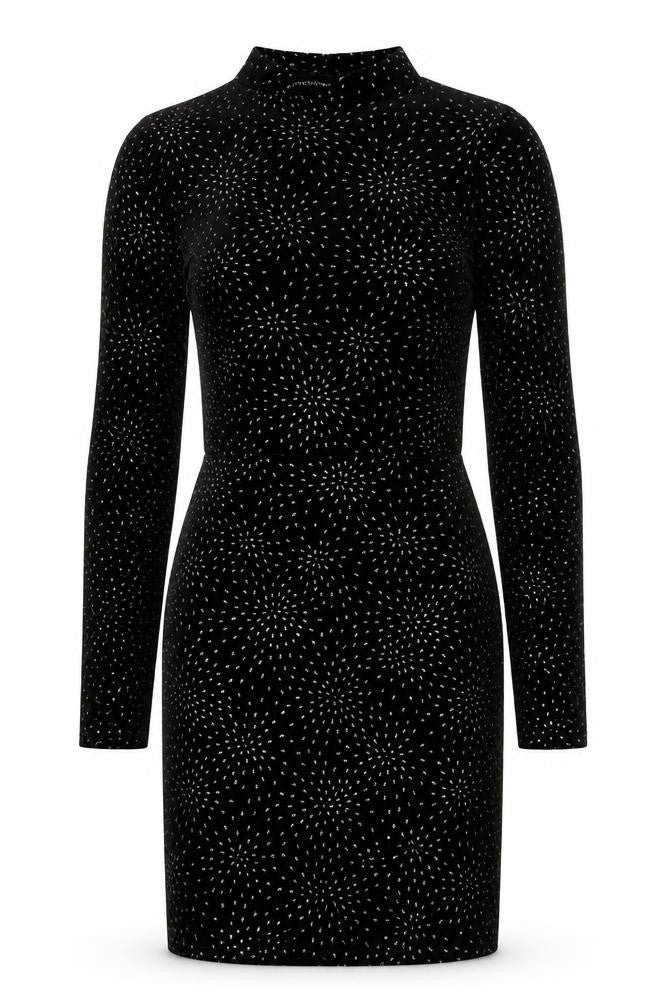 PRETTYLITTLETHING Women Black Silver Glitter Velvet Bodycon Mini Dress UK 10