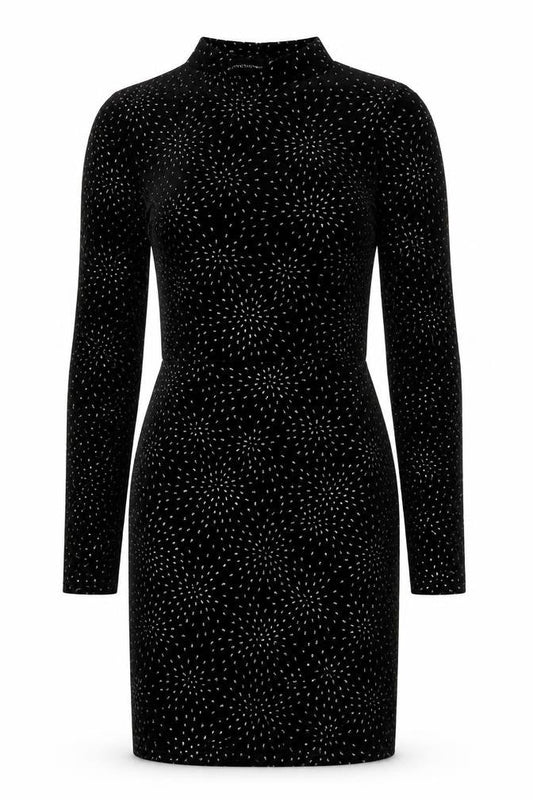 PRETTYLITTLETHING Women Black Silver Glitter Velvet Bodycon Mini Dress UK 10