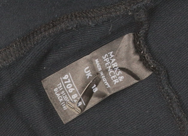 Marks and Spencer Women Black UK 18 Sweatpants Drawstring Cotton