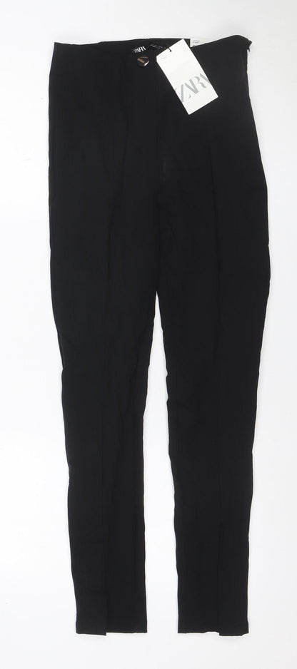 Zara Women Black S Polyamide Stretch Skinny Leggings Button Zip NWT