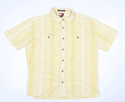 Tommy Hilfiger Men's Yellow XL Floral Short Sleeve Cotton Shirt