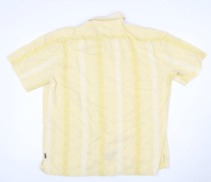Tommy Hilfiger Men's Yellow XL Floral Short Sleeve Cotton Shirt
