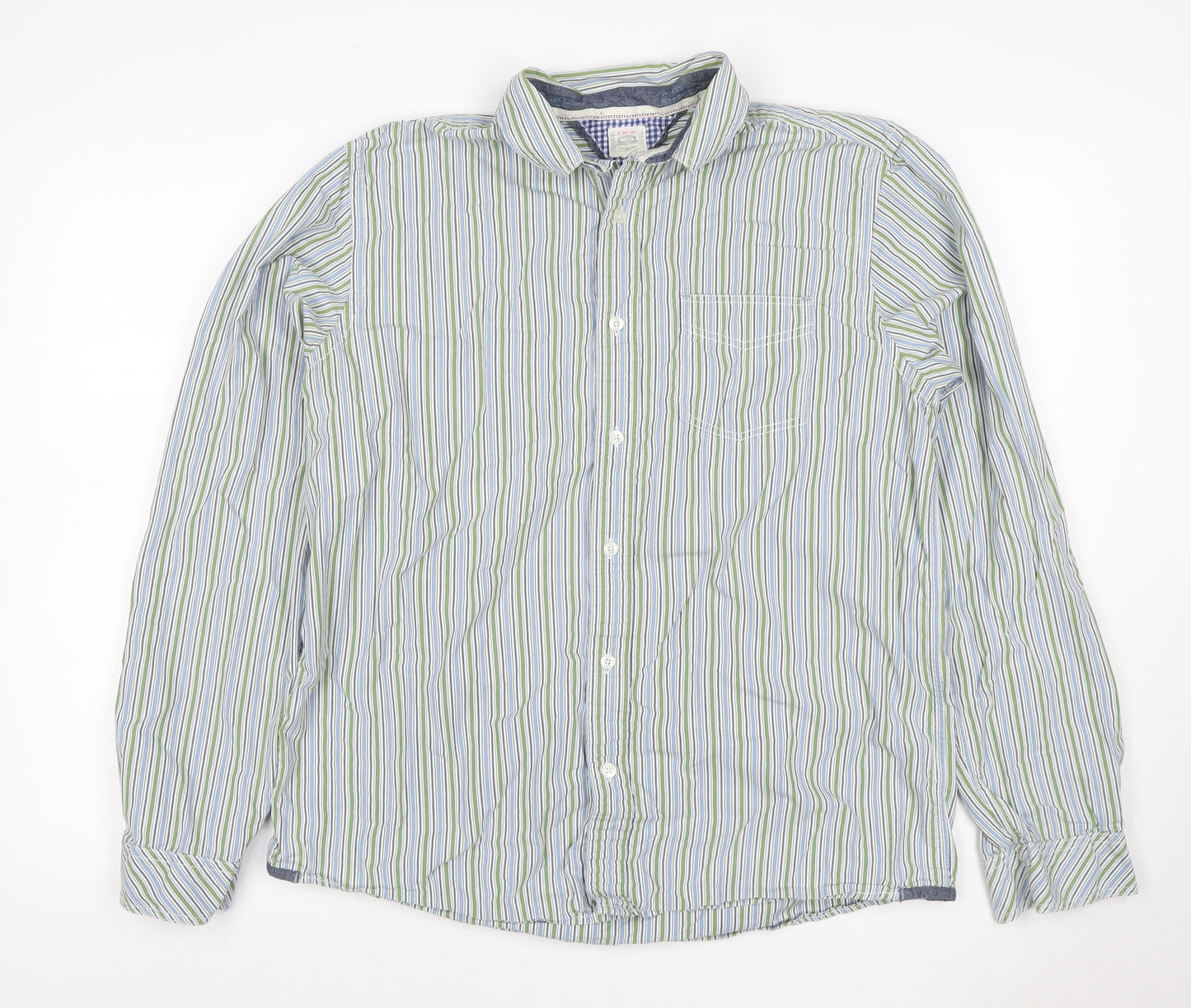 Tessera Men's Multicoloured Stripe Cotton Long Sleeve Shirt L Tailored