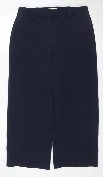 Marks & Spencer Women Navy UK 18 Wide Leg Belted Tailored Trousers