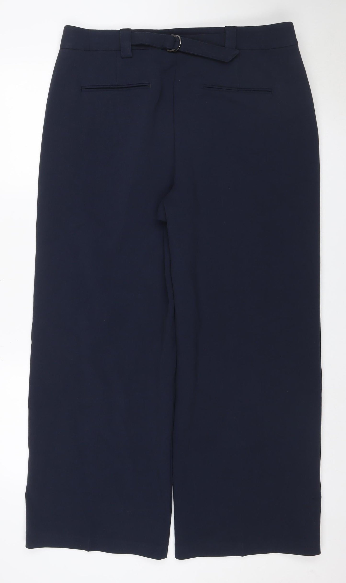 Marks & Spencer Women Navy UK 18 Wide Leg Belted Tailored Trousers
