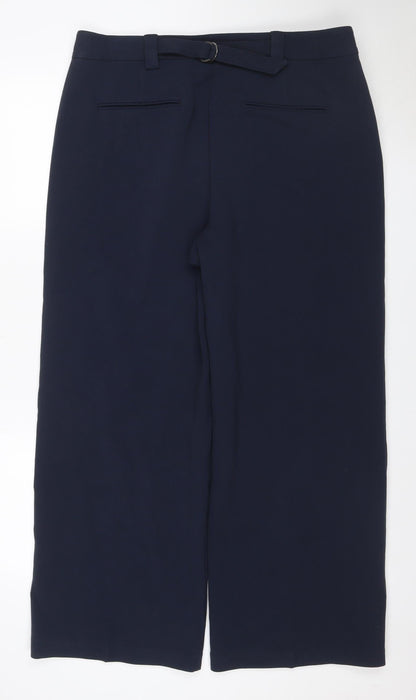 Marks & Spencer Women Navy UK 18 Wide Leg Belted Tailored Trousers