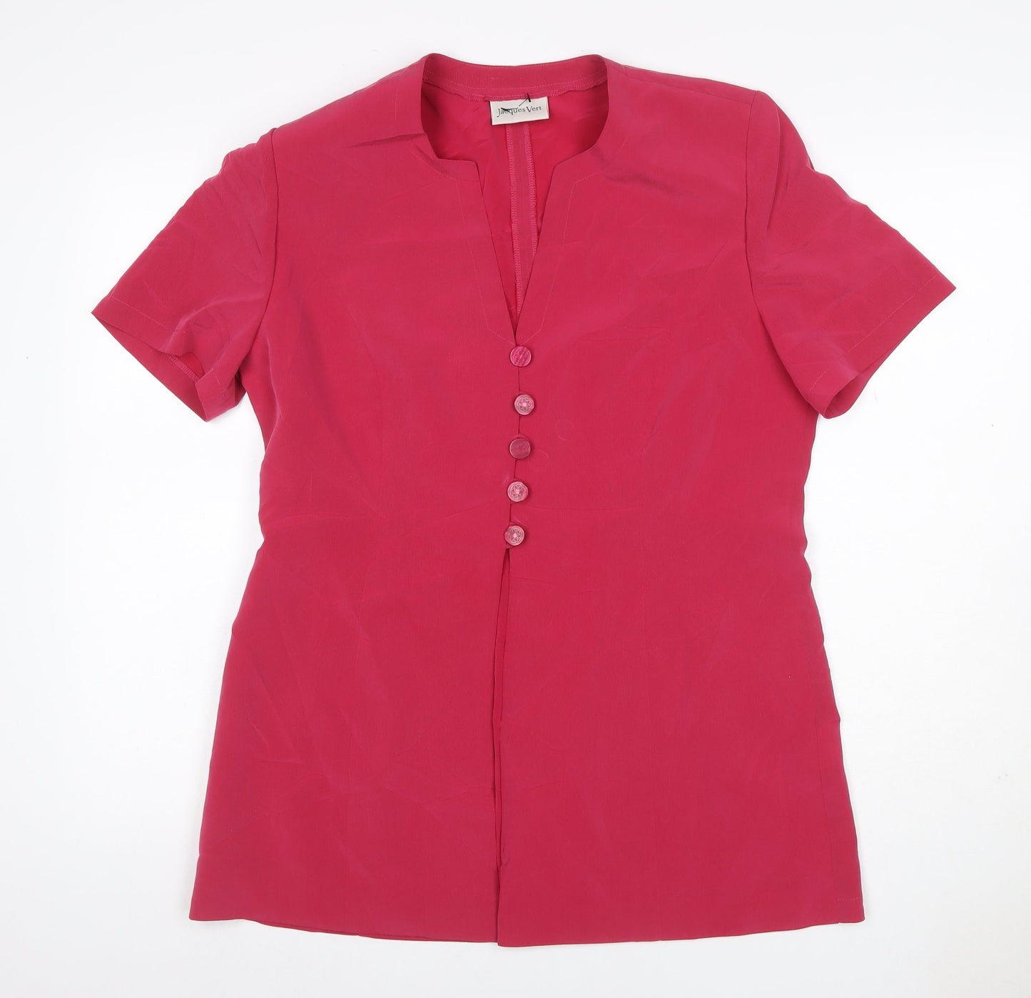 Jacques Vert Women's Pink UK 14 Button-Up V-Neck Short Sleeve Blouse