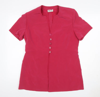 Jacques Vert Women's Pink UK 14 Button-Up V-Neck Short Sleeve Blouse