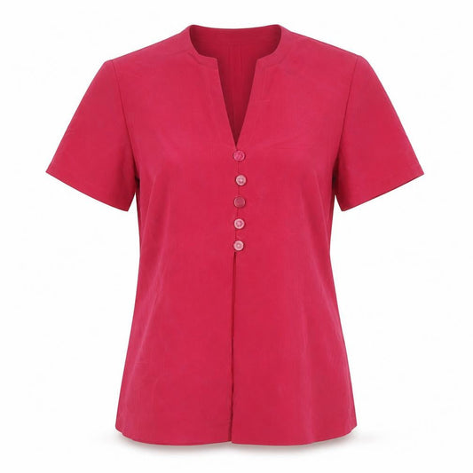 Jacques Vert Women's Pink UK 14 Button-Up V-Neck Short Sleeve Blouse