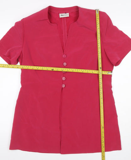 Jacques Vert Women's Pink UK 14 Button-Up V-Neck Short Sleeve Blouse