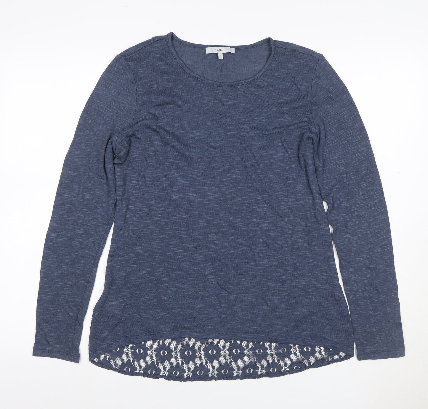 Next Women Blue UK 14 Long Sleeve Round Neck Lace Hem Tunic Jumper