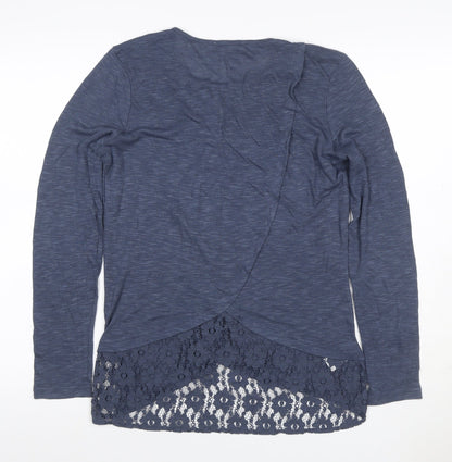 Next Women Blue UK 14 Long Sleeve Round Neck Lace Hem Tunic Jumper