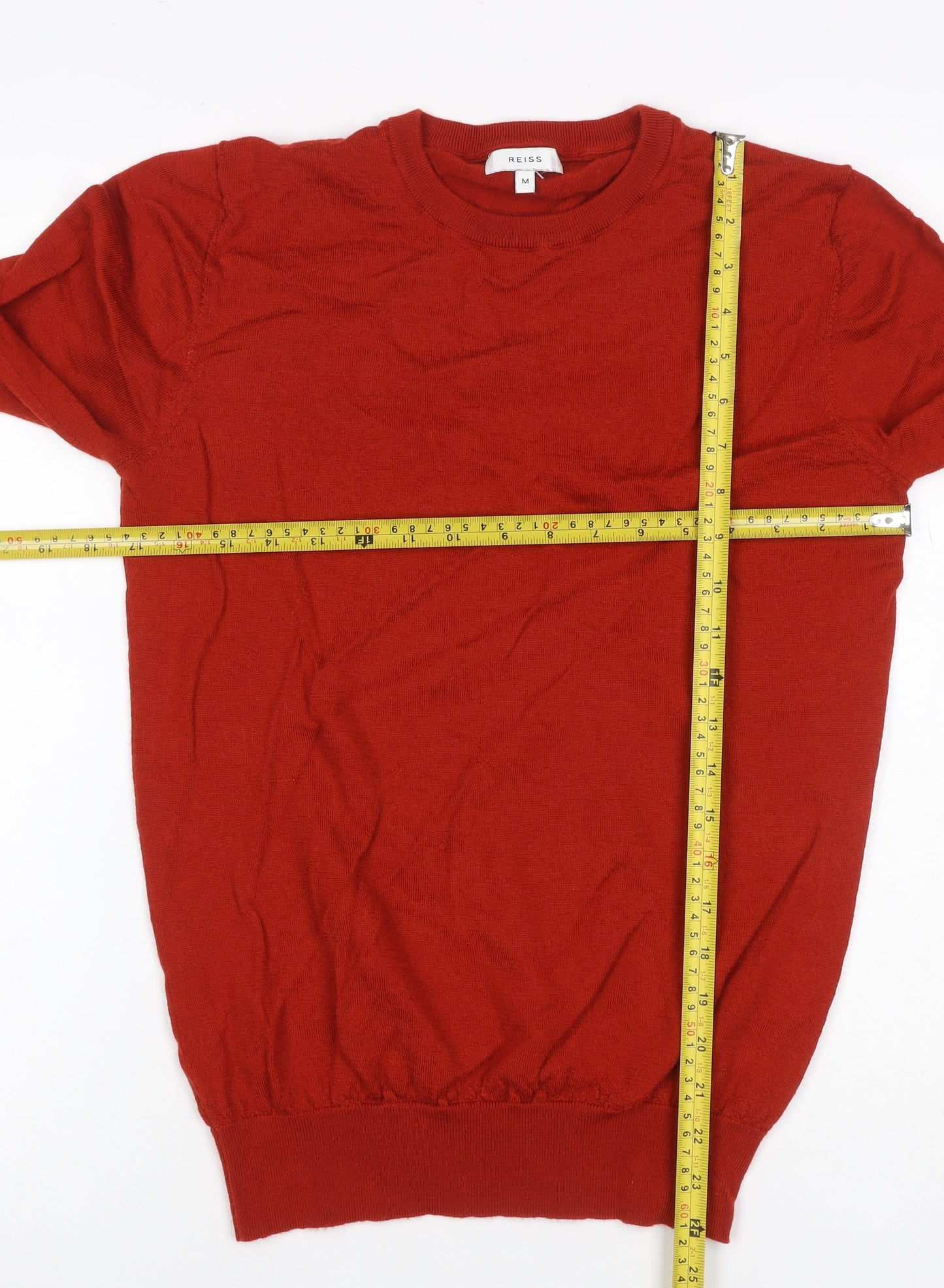 Reiss Men’s Red Medium 100% Wool Crew Neck Fine Knit Pullover Jumper