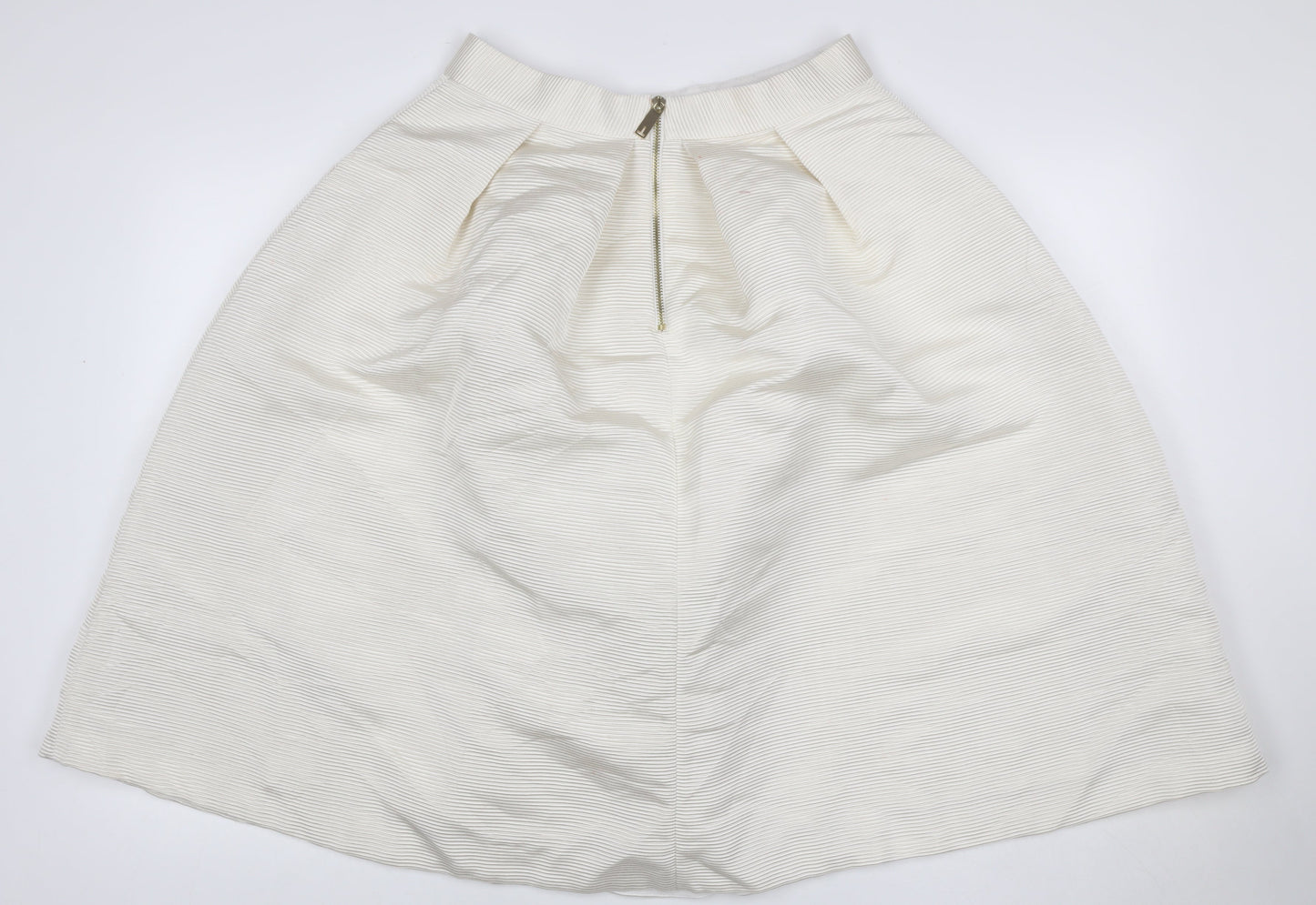 Ted Baker Women Ivory UK 12 A-Line Midi Textured Zip Skirt