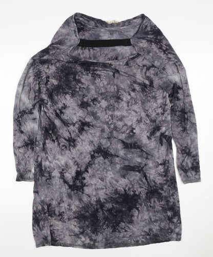 Maggie Sweet Women Grey Tie Dye S Asymmetric Cowl Neck Long Sleeve Dress