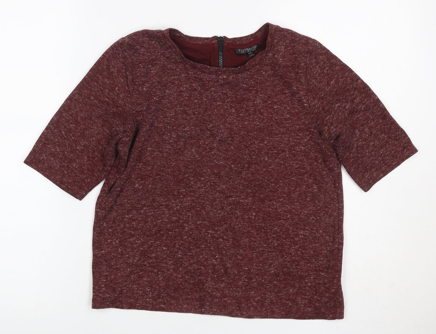 Topshop Women's Red UK 8 Basic Jersey 3/4 Sleeve Zip Back T-Shirt
