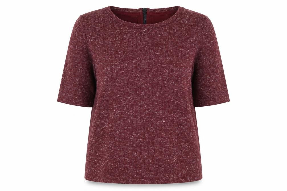 Topshop Women's Red UK 8 Basic Jersey 3/4 Sleeve Zip Back T-Shirt
